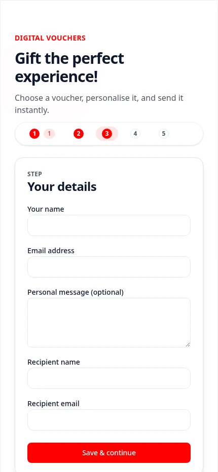 Entering recipient details for a Copper Kettle gift voucher on a phone