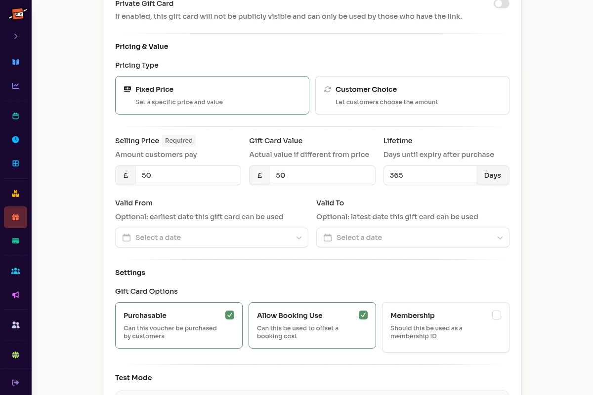 BookingNinja voucher editor for the Copper Kettle showing prices, validity and booking-use rules