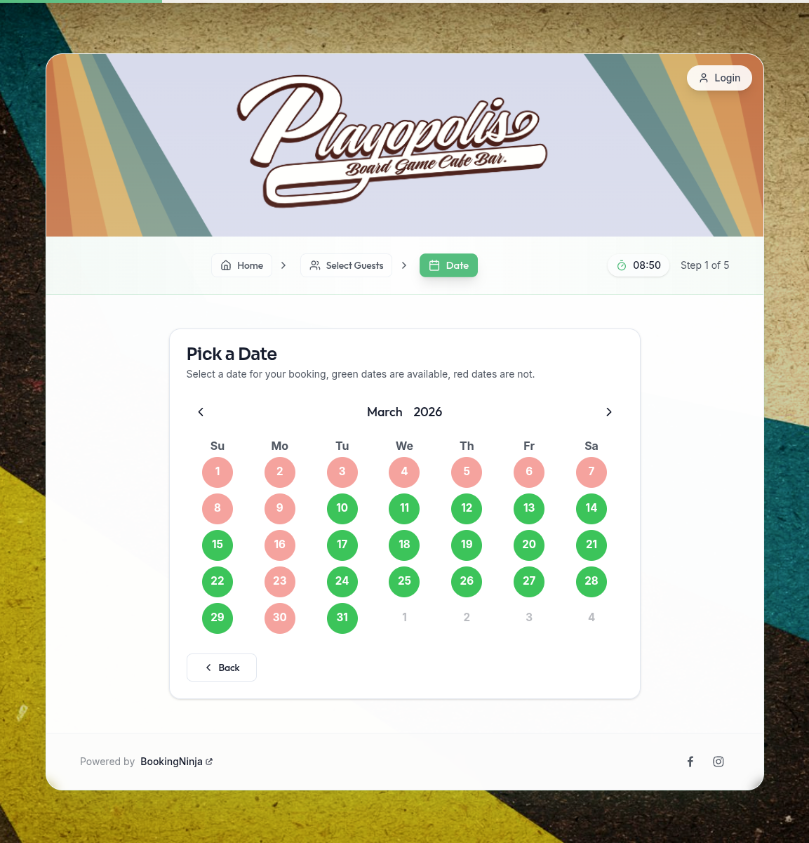 Availability calendar with green and red dates