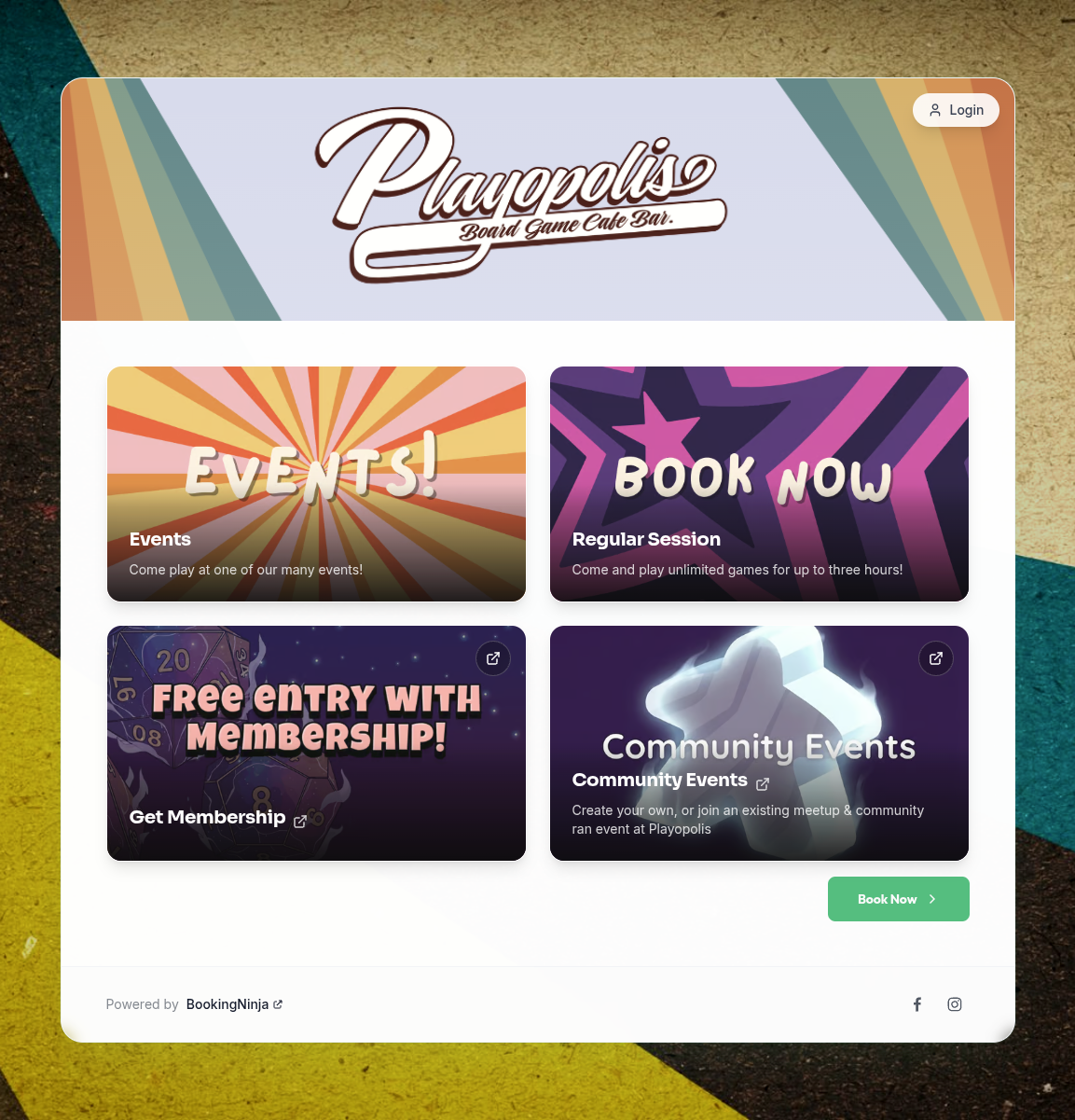 Branded booking page with session cards