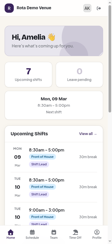 Staff portal — Dashboard