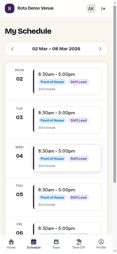 Staff portal — My Schedule